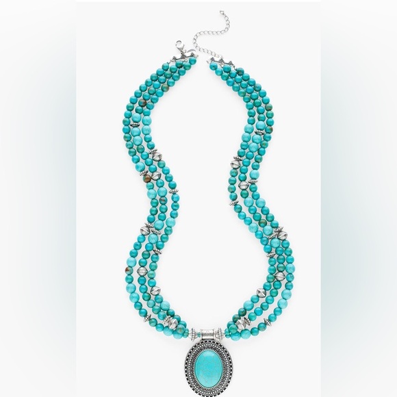 NWT ☀️Ashlee multi strand long boldly beaded faux turquoise - Picture 3 of 6